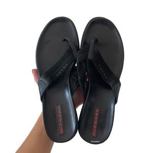 Authentic Prada Black Wedge Platform Sandals